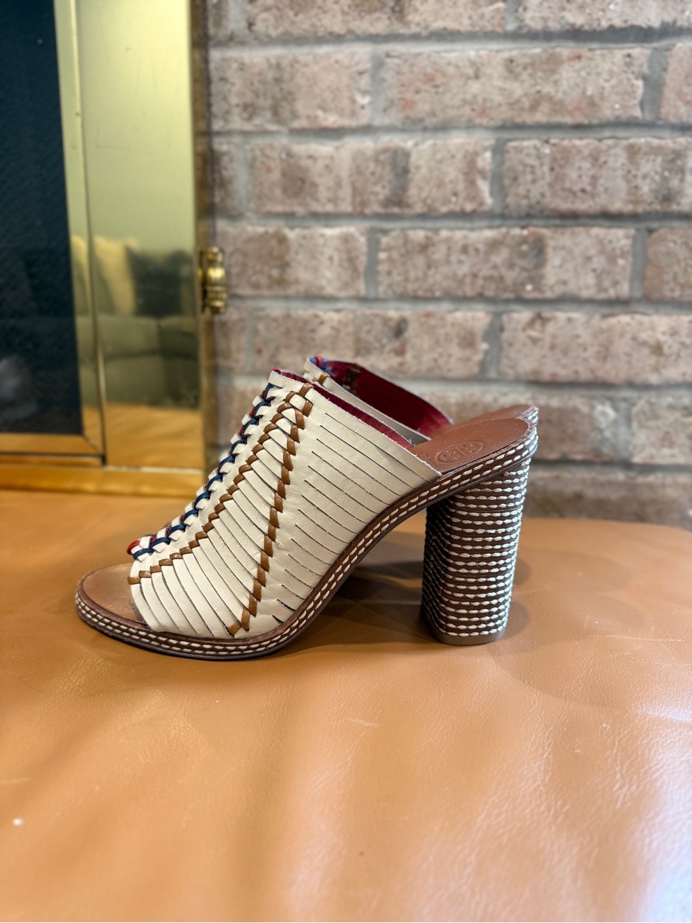 Tory Burch Woven Cream High-Heel Mule - Women's boho/aztec Dress Shoe - Picture 3 of 7